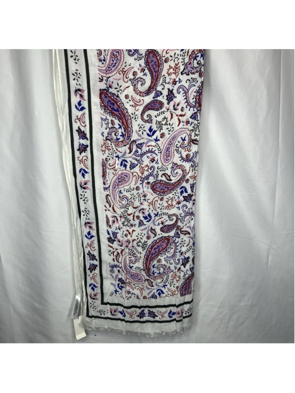 Talbots Watercolor Oblong Scarf Paisley White Blue Red Rectangle Boho Classic